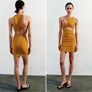 Zara One Shoulder Mustard Dress